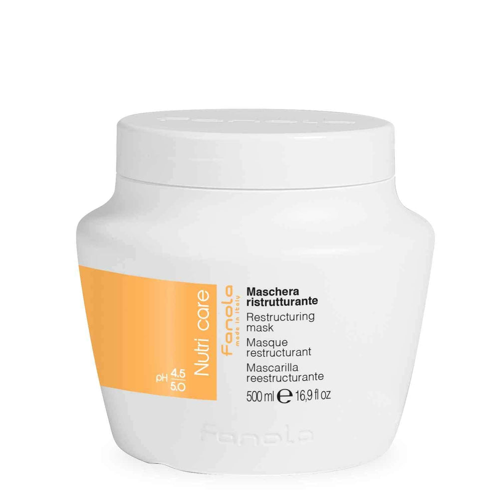 Fanola Deep Conditioning Hair Mask bottle pour image shows hydrating treatment for damaged hair.