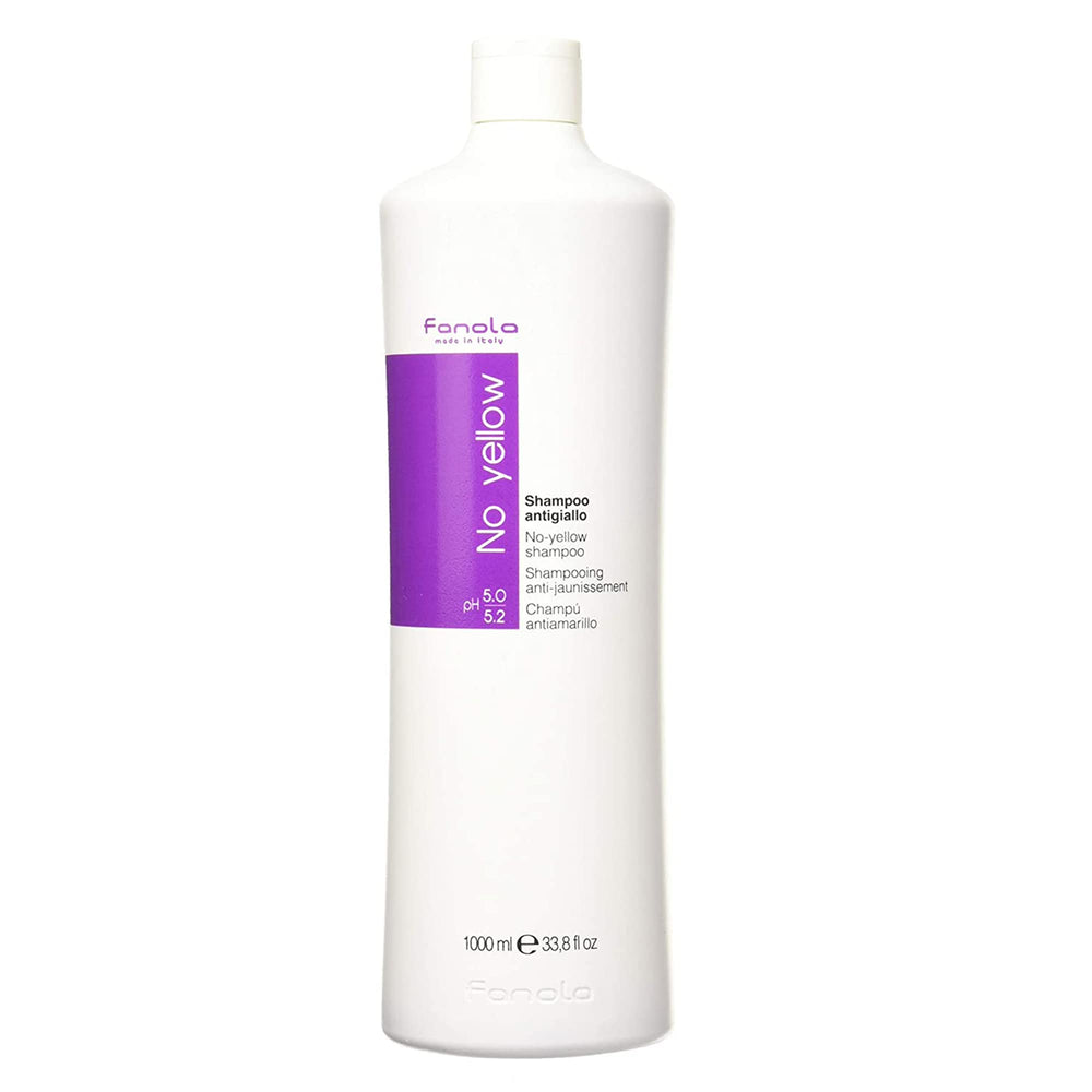 Fanola No Yellow Shampoo bottle front neutralizes brassiness for blondes and greys