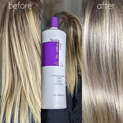 Fanola No Yellow purple pigment swatch shows cool-toned result on hair