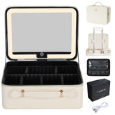 Faquenc leather makeup case with LED mirror for on-the-go grooming.