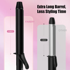 Farery argan oil and keratin infused barrel promotes shiny, nourished styling