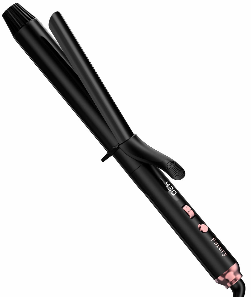 Farery long-barrel curling iron close-up highlights smooth barrel for easy curling