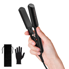 Farery portable hair straightener with wide plates for quicker, even-straight styling.
