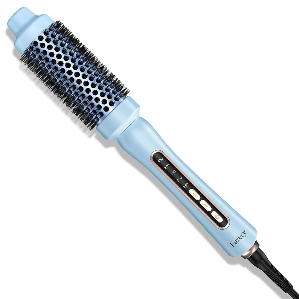 Farery Thermal Brush blue barrel closeup for smooth styling and durable bristles.
