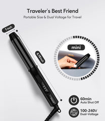 FARERY travel curling iron dual voltage for worldwide styling compatibility.