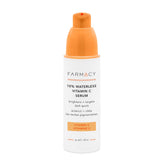Farmacy 10% Vitamin C Serum bottle highlights brightening glow for even tone.