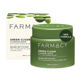 Farmacy Green Clean cleansing balm jar demonstrates gentle makeup removal and hydration.