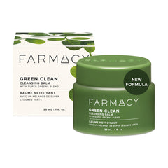 Farmacy Green Clean jar closeup reveals balm texture for makeup removal.