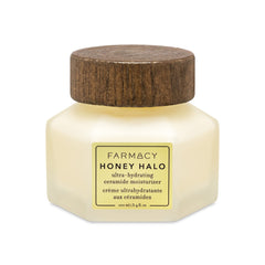 Farmacy Honey Halo bottle front shows a hydrating moisturizer for dry skin with a dewy finish