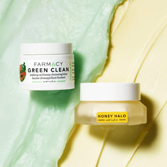 Farmacy Honey Halo moisturizer jar shows ceramides and hydration for barrier support.
