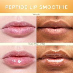 Farmacy Peptide Lip Smoothie application mid-lip demonstrates smooth gloss