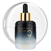 Farmstay Black Snail & Peptide9 Perfect Ampoule bottle close-up for deep hydration.