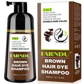 Farndu Brown Hair Dye Shampoo apply action demonstrates easy at-home color application.