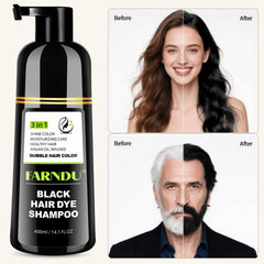 Farndu gray hair coverage results on a model demonstrate potential transformation.