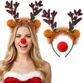 Farochy LED Reindeer Headband worn by a model at a holiday party for standout style.