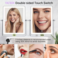 FASCINATE 30X magnifying side aids precise eyeliner and brow shaping.