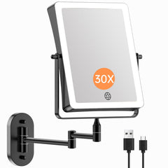 FASCINATE 5000mAh wall-mount mirror showing 8.7-inch rectangle for full-face makeup view