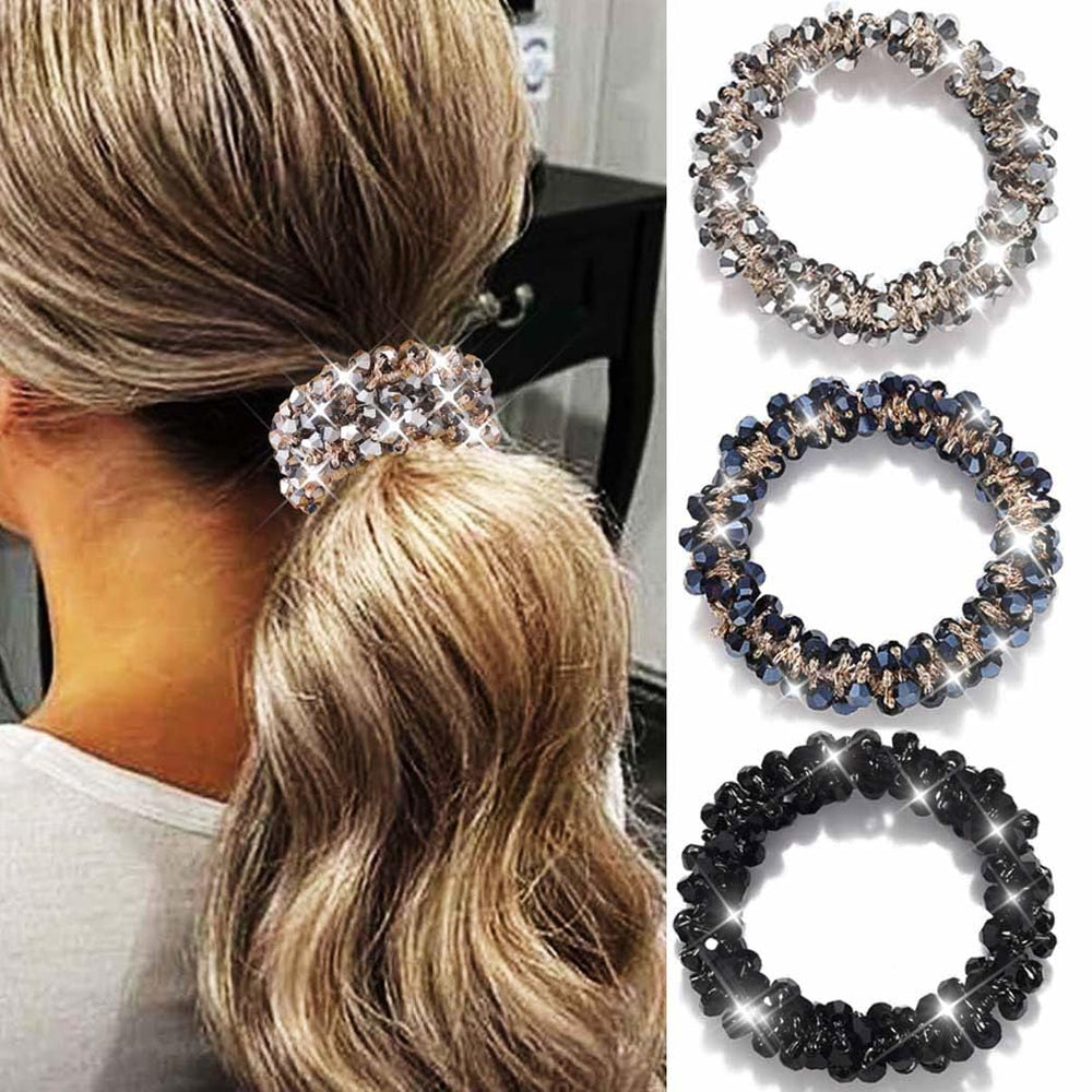 Fashey rhinestone hair ties black sparkle ponytail for event-ready look