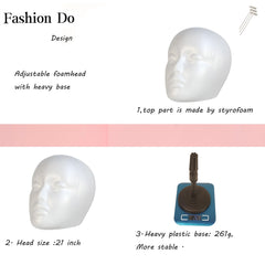 Fashion Do desk-stable base provides steady support for display and wig adjustments.