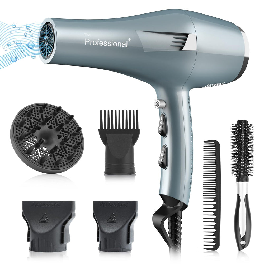 Faszin Ionic Salon Hair Dryer blue body for fast drying and frizz reduction.