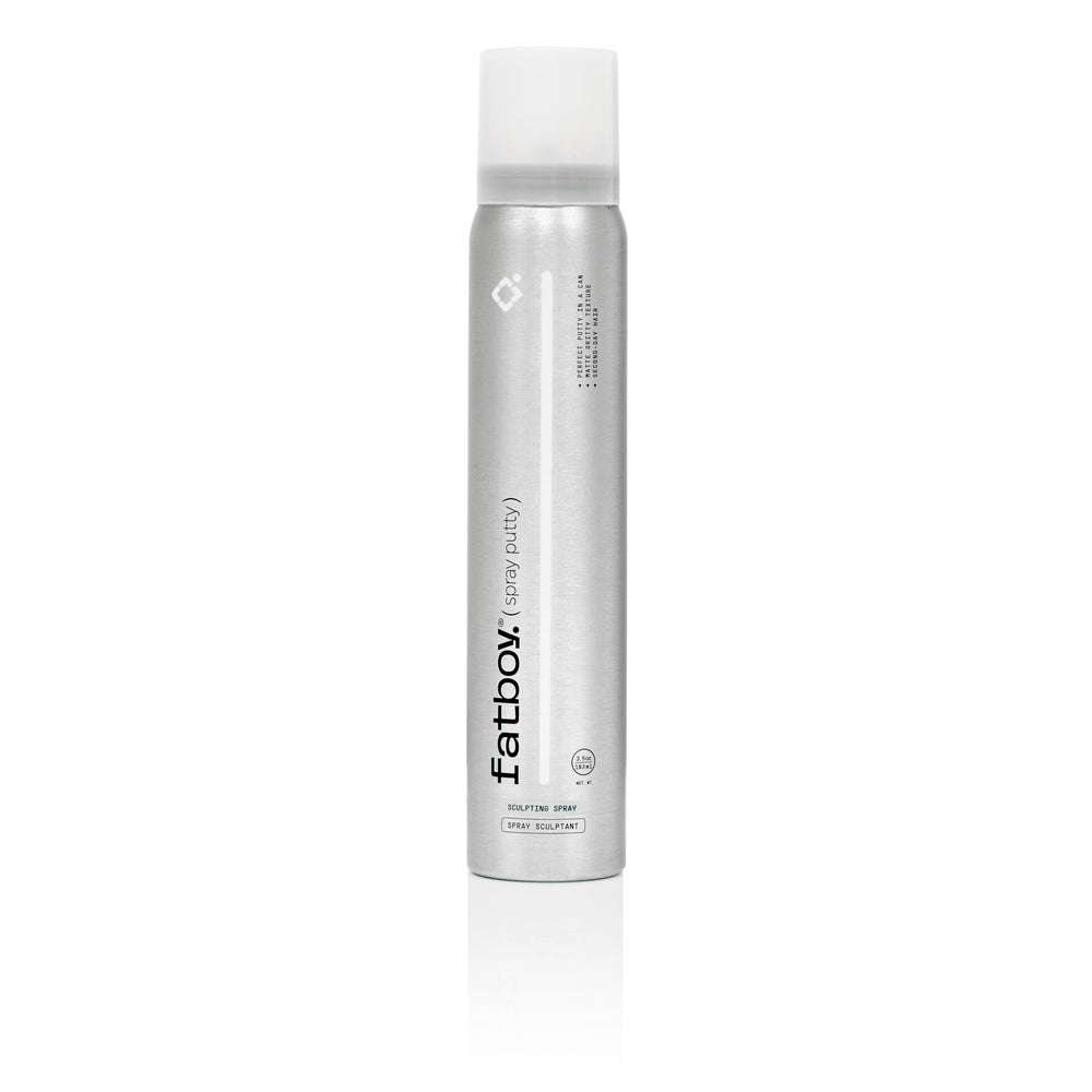Fatboy Hair Spray Putty aerosol can for heavy hold and matte texture.