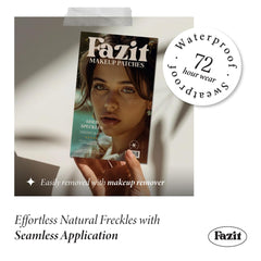 Fazit Gold Speckles patches during application for glam boost.