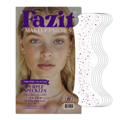 Fazit makeup patches purple speckles closeup highlight glitter for festive looks.
