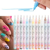 Fcozpjk Nail Art Graffiti Pen Set shows 12 color swatches for bold lines.