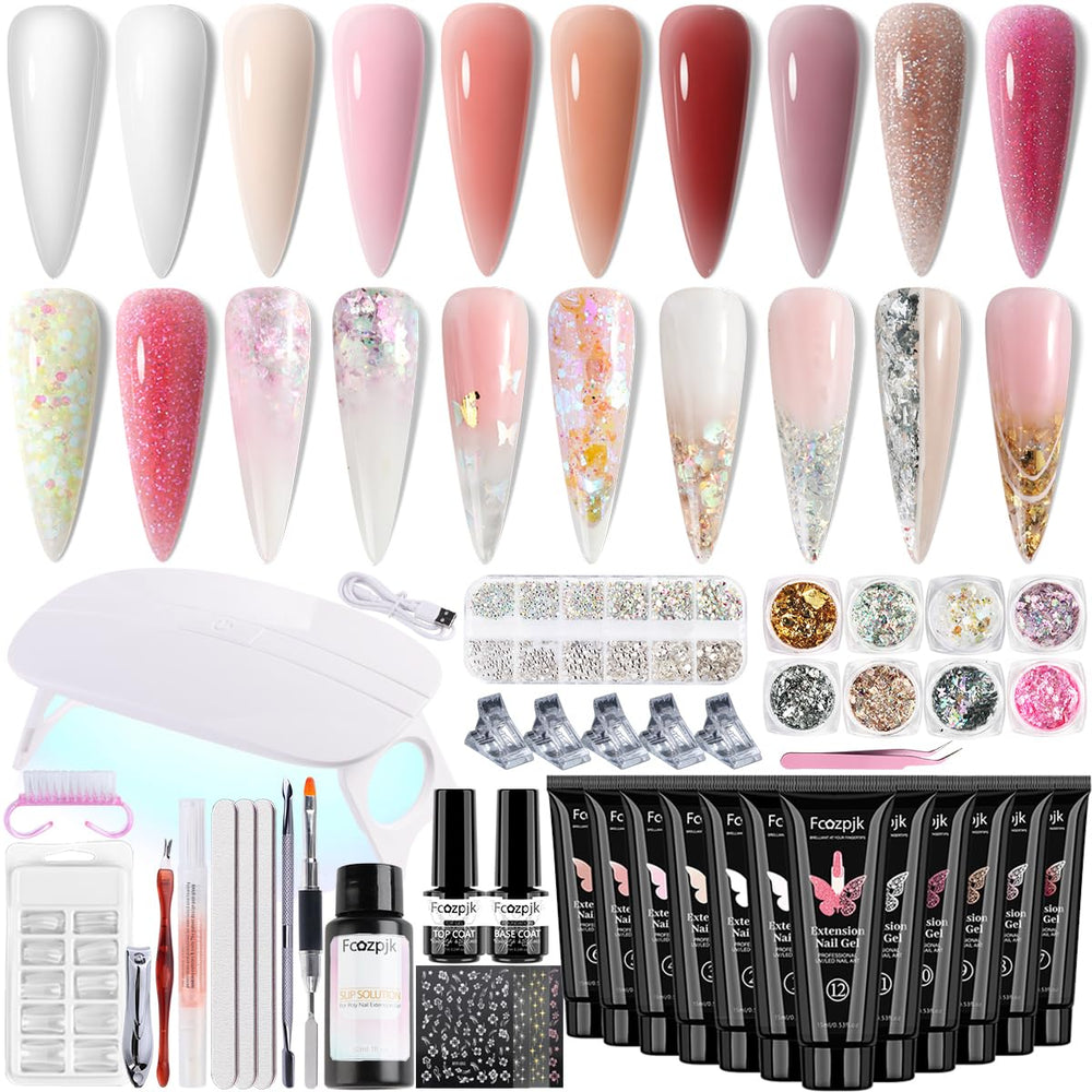 Fcozpjk poly gel nail kit with 12 colors for at-home manicures