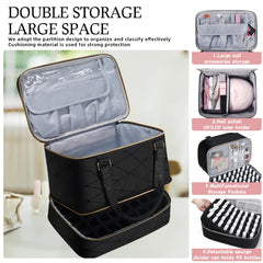FCQQYWZ Nail Polish Organizer lower compartment with dividers safely holds bottles.