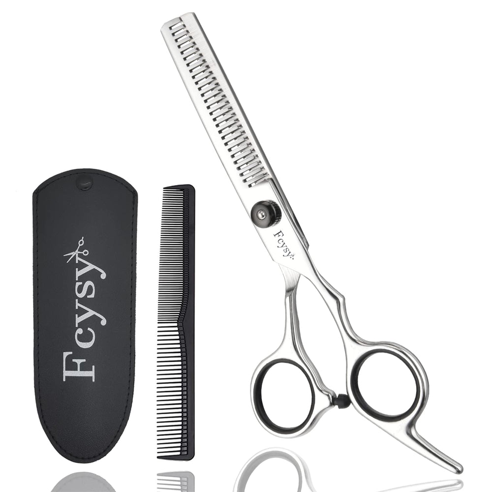 Fcysy thinning shears 6in close-up blade for precise layering and texture.