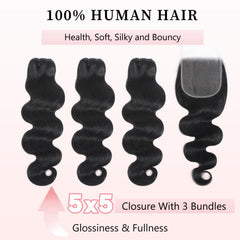 Fdola body-wave bundles 24-inch closure deliver full, long hair look.