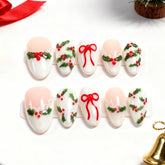 FDSQHSA Christmas nails almond short with red rhinestones for festive, long-lasting sparkle.