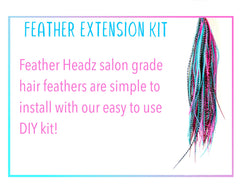 Feather Headz 9-14 inch feather extensions showing length and natural shades