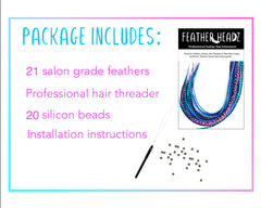 Feather Headz purple pink turquoise extensions on hair for bold color accents