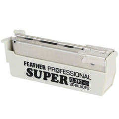 Feather ProSuper blades dispenser close-up enabling sanitary, one-touch blade changes.