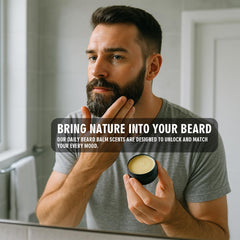 FEBOTE balm being spread through beard shows smooth conditioning and easy application.