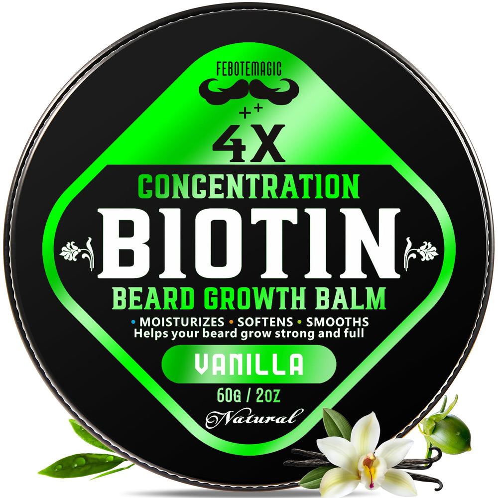 FEBOTE beard balm vanilla jar shows creamy texture for thicker-looking beard.