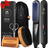 FEBOTE beard-straightener heat panel demonstrates ultra-fast preheat for quick beard styling.