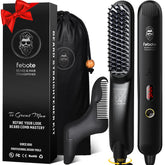 FEBOTE heated ionic hair straightening brush (black) for quick, smooth grooming for beard and hair