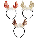 FECASIMY Reindeer Headband front view showcases festive styling for holiday photos.
