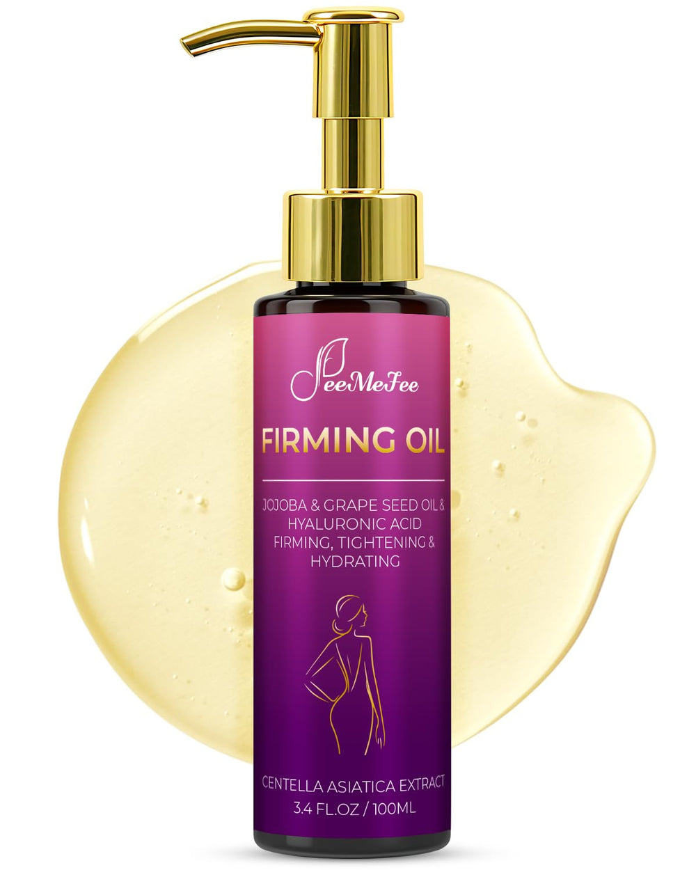 FeeMeFee Body Firming Oil bottle with lavender for deep hydration and soothing aroma.