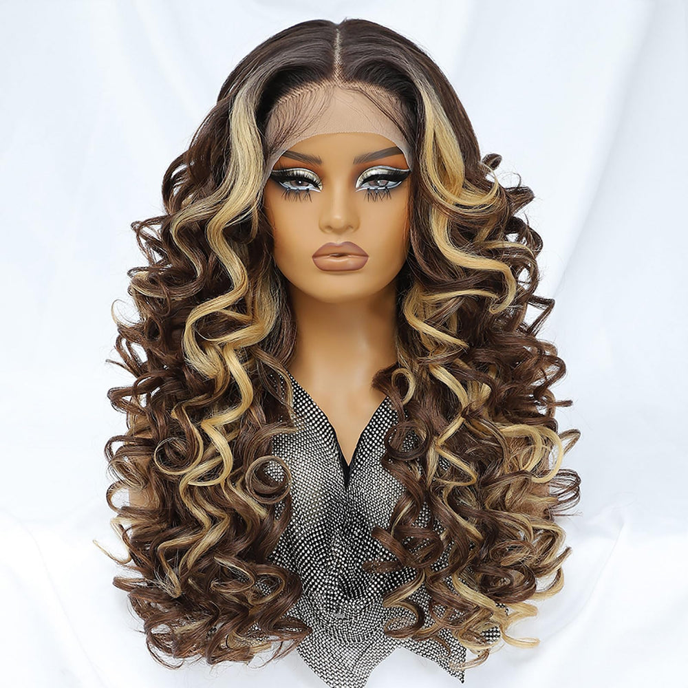 Felek honey-blonde-wig long loose wave 24in lace front for natural everyday wear