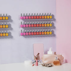 FEMELI nail polish wall rack end caps secure bottles for spill prevention