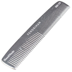 Fendrihan sturdy metal double-tooth barber comb top view for precise grooming and scalp massage.