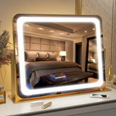 FENNIO Gold Vanity Mirror front view with LED lighting for precise makeup application.