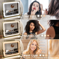 FENNIO Gold Vanity Mirror LED panel close-up showing high CRI lighting.