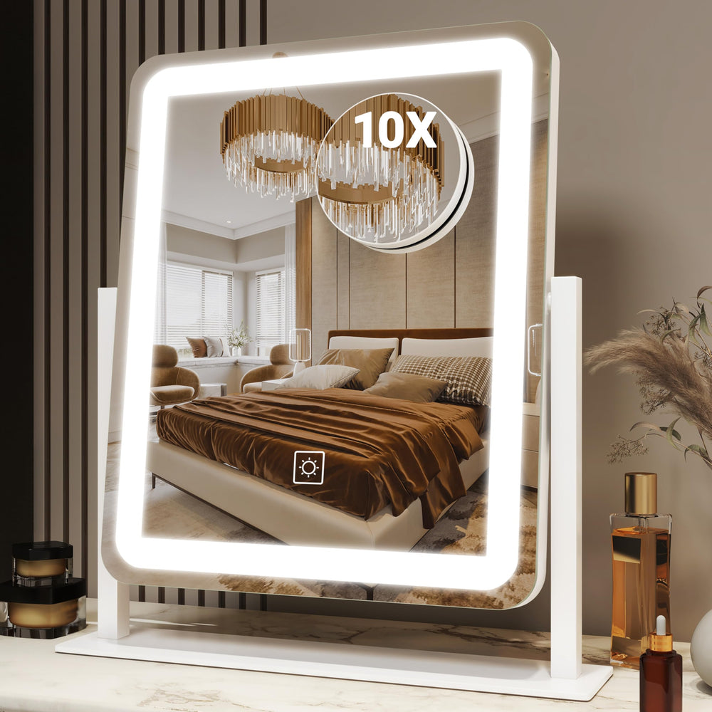 FENNIO vanity mirror 15x13 front view with LED lights for clear makeup application.