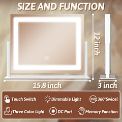 FENNIO vanity mirror shows three color LED options for various lighting scenes
