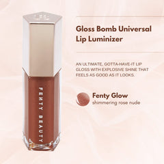 Gloss Bomb applicator displaying smooth rose nude color for everyday wear